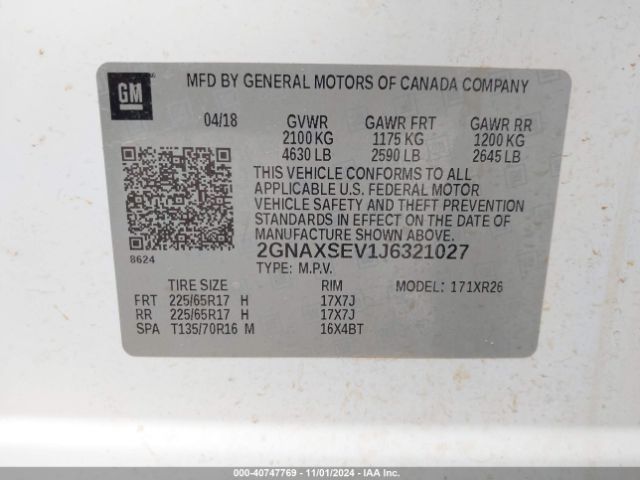 Photo 8 VIN: 2GNAXSEV1J6321027 - CHEVROLET EQUINOX 