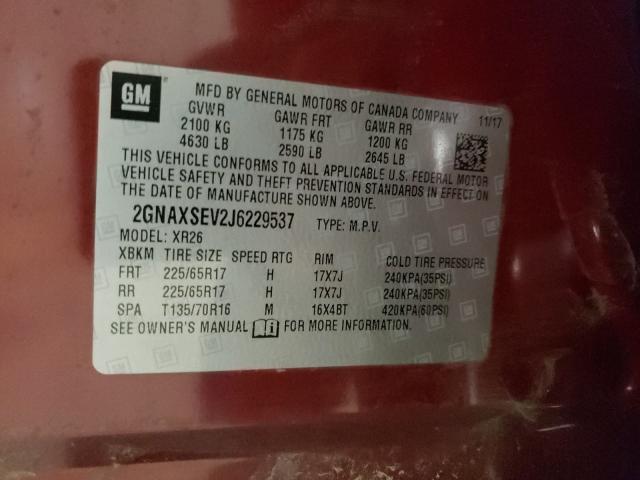 Photo 9 VIN: 2GNAXSEV2J6229537 - CHEVROLET EQUINOX L 