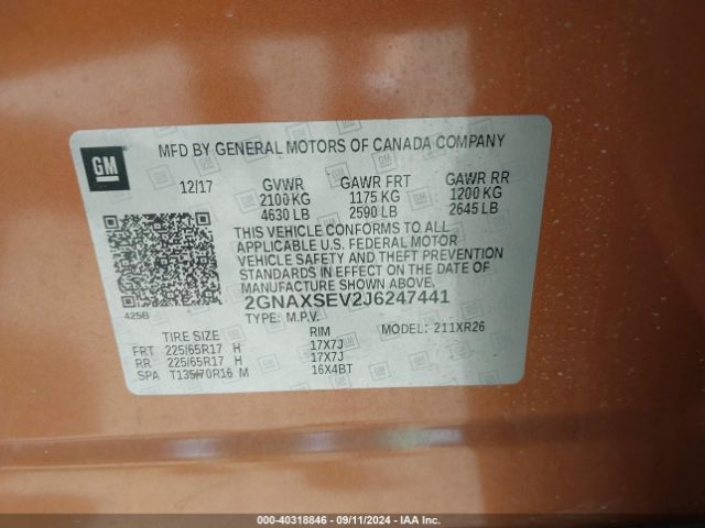 Photo 8 VIN: 2GNAXSEV2J6247441 - CHEVROLET EQUINOX 