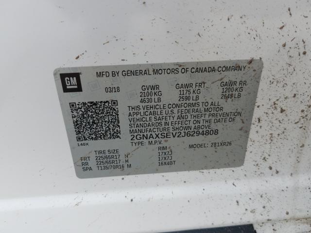 Photo 9 VIN: 2GNAXSEV2J6294808 - CHEVROLET EQUINOX LT 