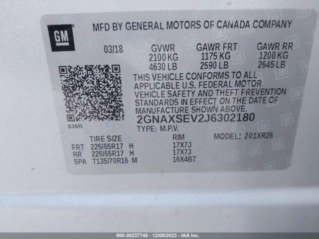 Photo 8 VIN: 2GNAXSEV2J6302180 - CHEVROLET EQUINOX 