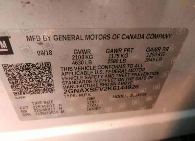 Photo 8 VIN: 2GNAXSEV2K6144926 - CHEVROLET EQUINOX 