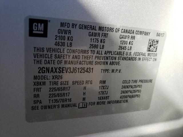 Photo 9 VIN: 2GNAXSEV3J6125431 - CHEVROLET EQUINOX LT 