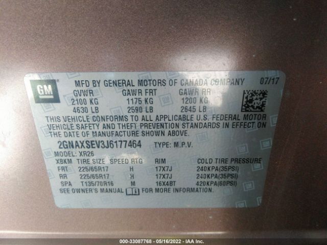 Photo 8 VIN: 2GNAXSEV3J6177464 - CHEVROLET EQUINOX 