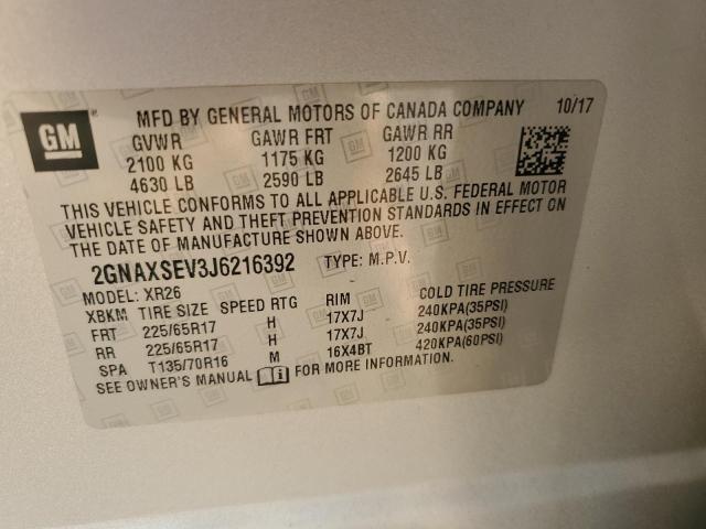 Photo 12 VIN: 2GNAXSEV3J6216392 - CHEVROLET EQUINOX LT 