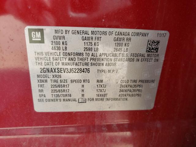 Photo 9 VIN: 2GNAXSEV3J6228476 - CHEVROLET EQUINOX LT 