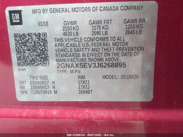 Photo 8 VIN: 2GNAXSEV3J6268895 - CHEVROLET EQUINOX 