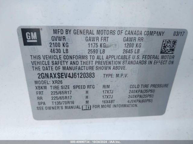 Photo 8 VIN: 2GNAXSEV4J6120383 - CHEVROLET EQUINOX 