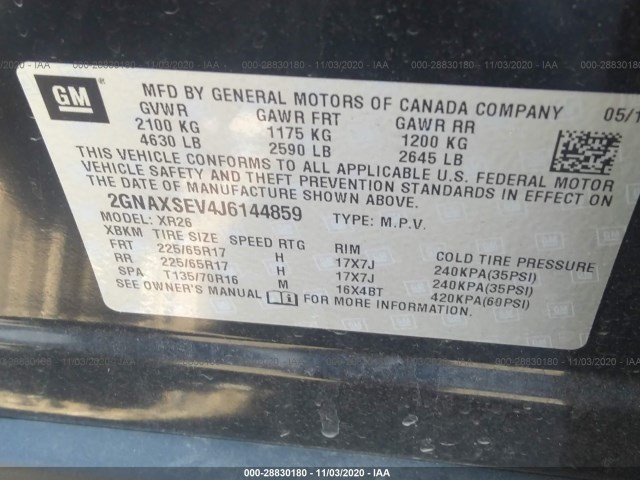 Photo 8 VIN: 2GNAXSEV4J6144859 - CHEVROLET EQUINOX 