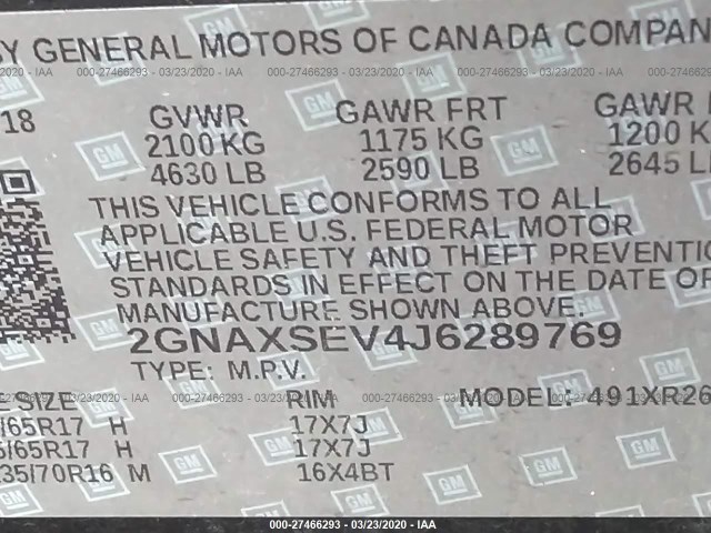 Photo 8 VIN: 2GNAXSEV4J6289769 - CHEVROLET EQUINOX 