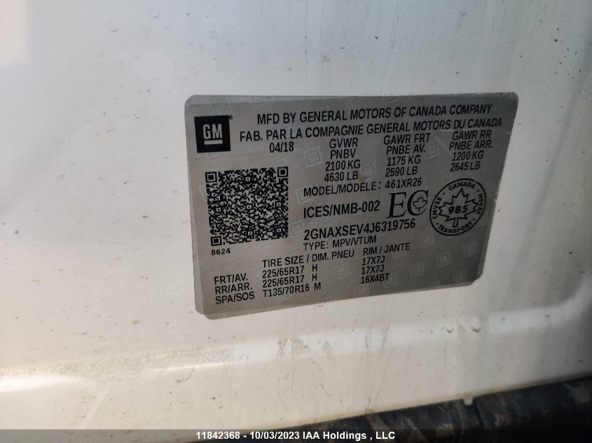 Photo 9 VIN: 2GNAXSEV4J6319756 - CHEVROLET EQUINOX 