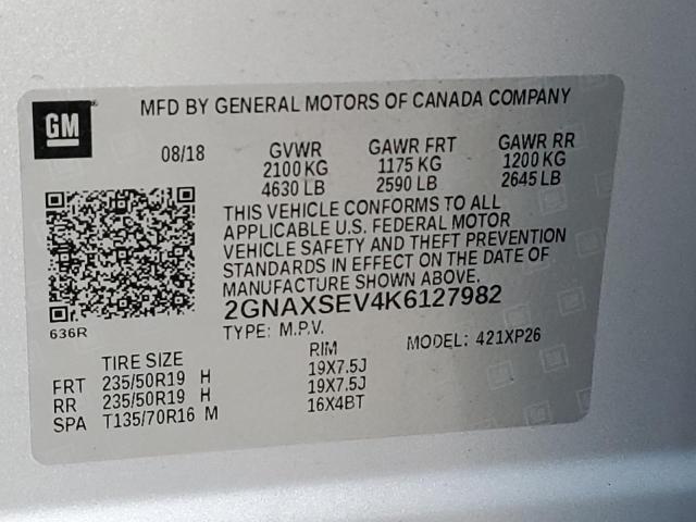 Photo 9 VIN: 2GNAXSEV4K6127982 - CHEVROLET EQUINOX LS 