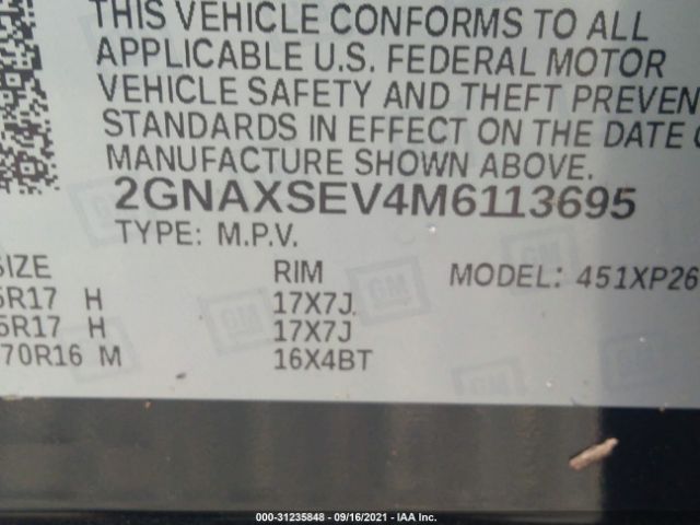 Photo 8 VIN: 2GNAXSEV4M6113695 - CHEVROLET EQUINOX 