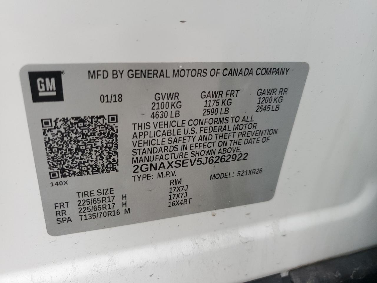 Photo 12 VIN: 2GNAXSEV5J6262922 - CHEVROLET EQUINOX 