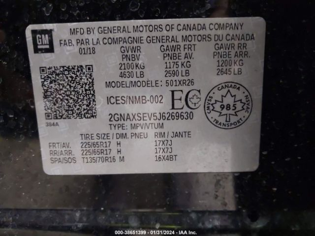 Photo 8 VIN: 2GNAXSEV5J6269630 - CHEVROLET EQUINOX 