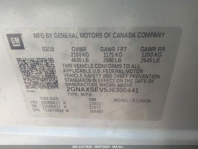 Photo 8 VIN: 2GNAXSEV5J6300441 - CHEVROLET EQUINOX 