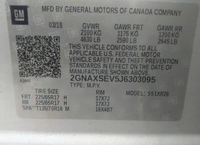 Photo 8 VIN: 2GNAXSEV5J6303095 - CHEVROLET EQUINOX 