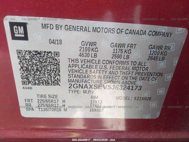 Photo 8 VIN: 2GNAXSEV5J6324173 - CHEVROLET EQUINOX 