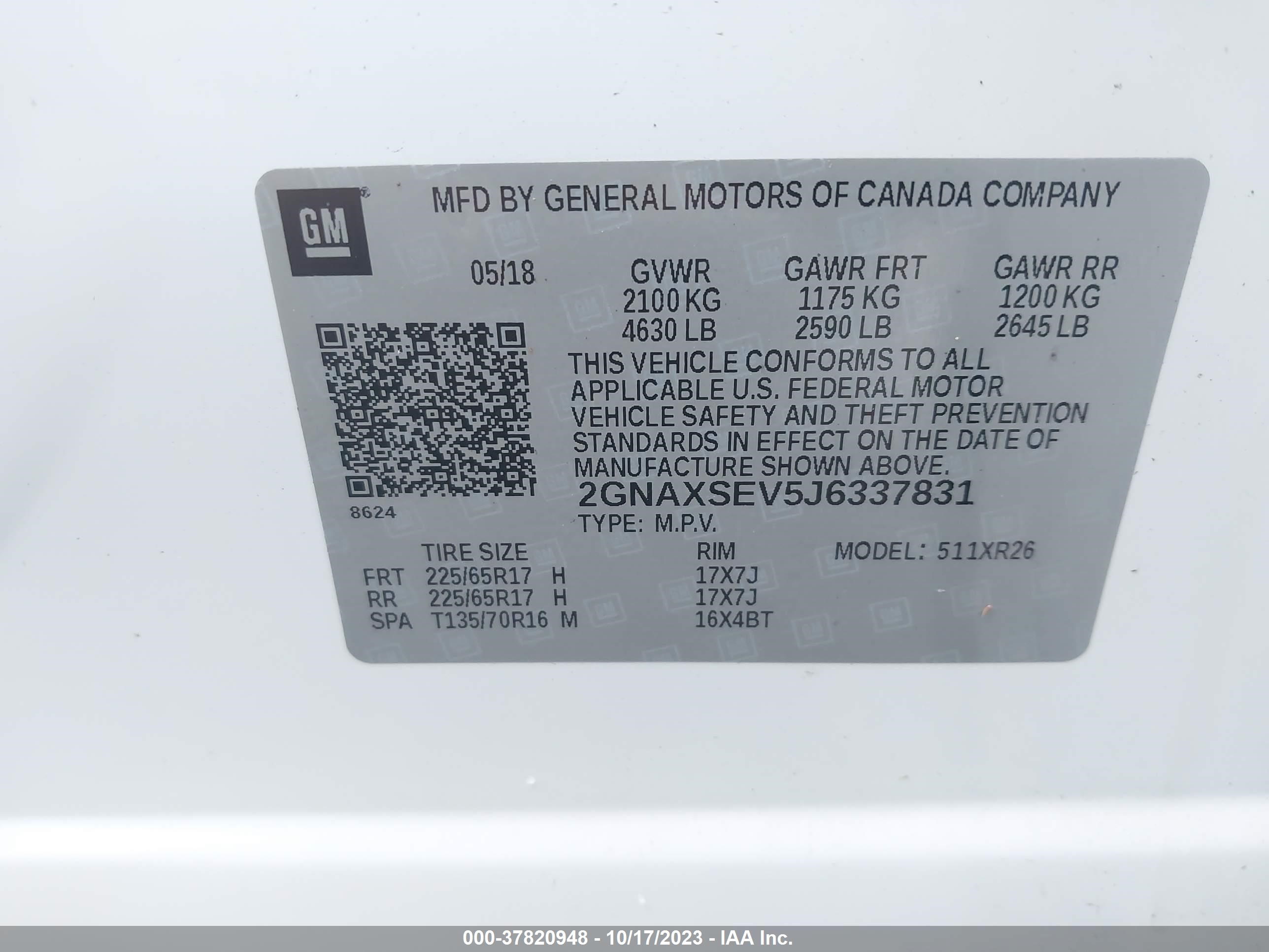 Photo 8 VIN: 2GNAXSEV5J6337831 - CHEVROLET EQUINOX 