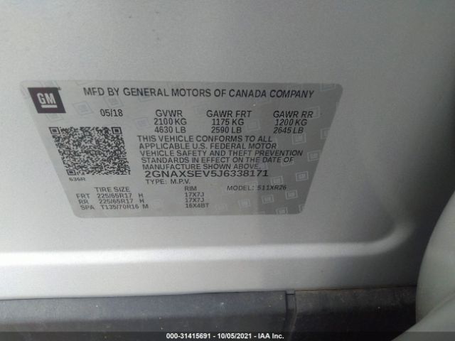 Photo 8 VIN: 2GNAXSEV5J6338171 - CHEVROLET EQUINOX 