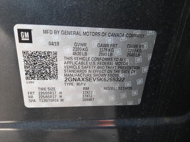 Photo 9 VIN: 2GNAXSEV5K6265322 - CHEVROLET EQUINOX LS 