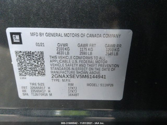 Photo 8 VIN: 2GNAXSEV5M6144941 - CHEVROLET EQUINOX 