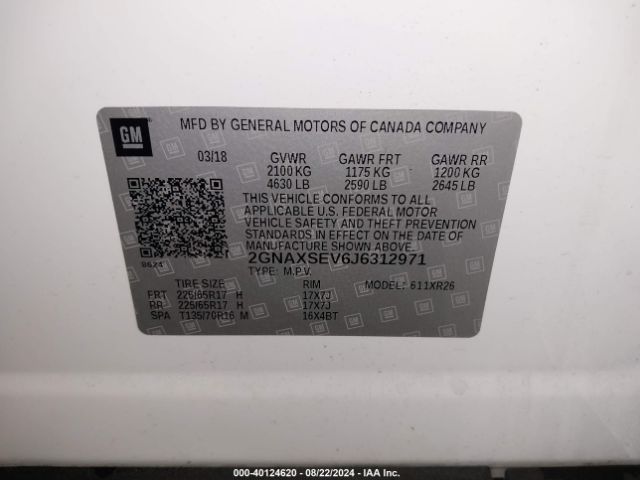 Photo 8 VIN: 2GNAXSEV6J6312971 - CHEVROLET EQUINOX 