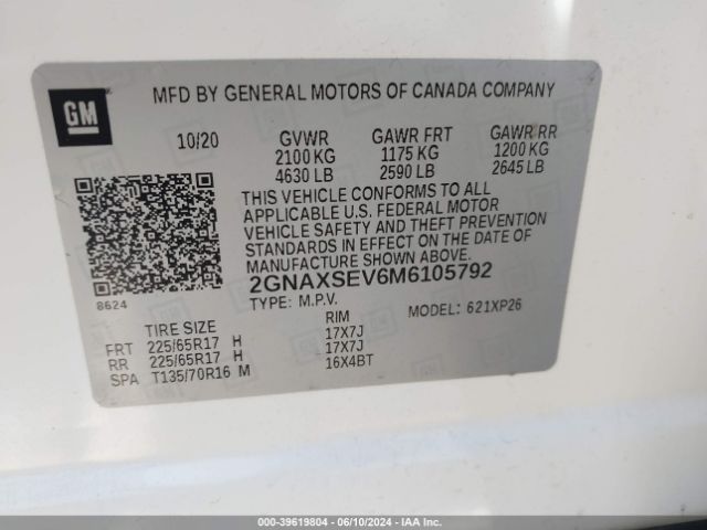 Photo 8 VIN: 2GNAXSEV6M6105792 - CHEVROLET EQUINOX 