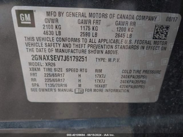 Photo 8 VIN: 2GNAXSEV7J6179251 - CHEVROLET EQUINOX 