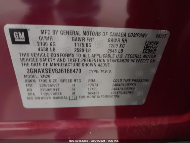 Photo 8 VIN: 2GNAXSEV8J6168470 - CHEVROLET EQUINOX 