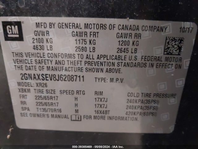 Photo 8 VIN: 2GNAXSEV8J6208711 - CHEVROLET EQUINOX 