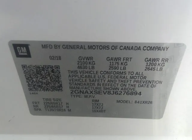 Photo 8 VIN: 2GNAXSEV8J6276894 - CHEVROLET EQUINOX 