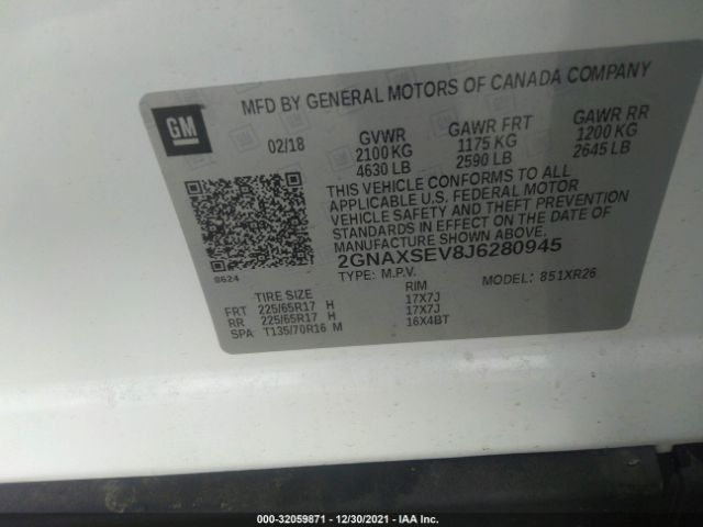 Photo 8 VIN: 2GNAXSEV8J6280945 - CHEVROLET EQUINOX 