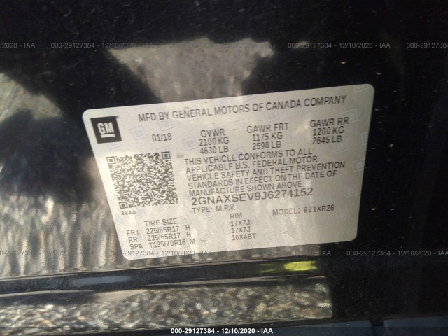 Photo 8 VIN: 2GNAXSEV9J6274152 - CHEVROLET EQUINOX 