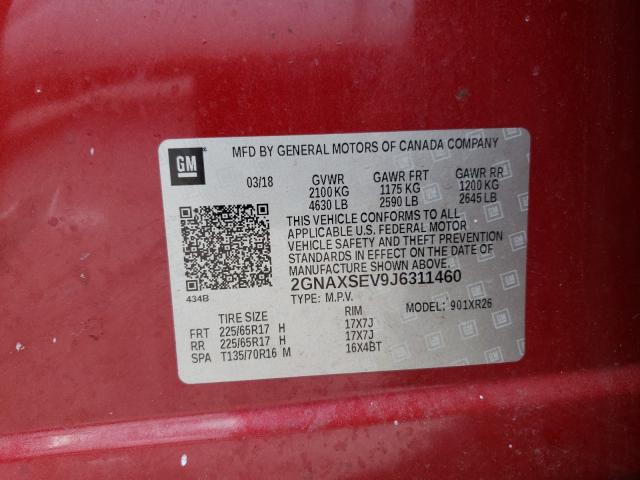 Photo 9 VIN: 2GNAXSEV9J6311460 - CHEVROLET EQUINOX LT 