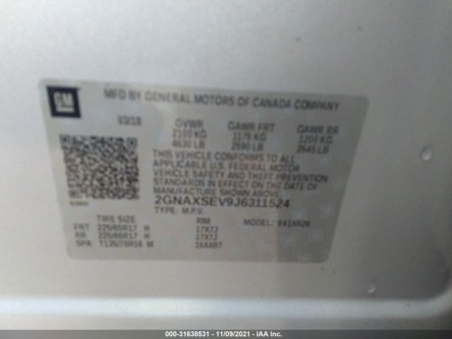 Photo 8 VIN: 2GNAXSEV9J6311524 - CHEVROLET EQUINOX 