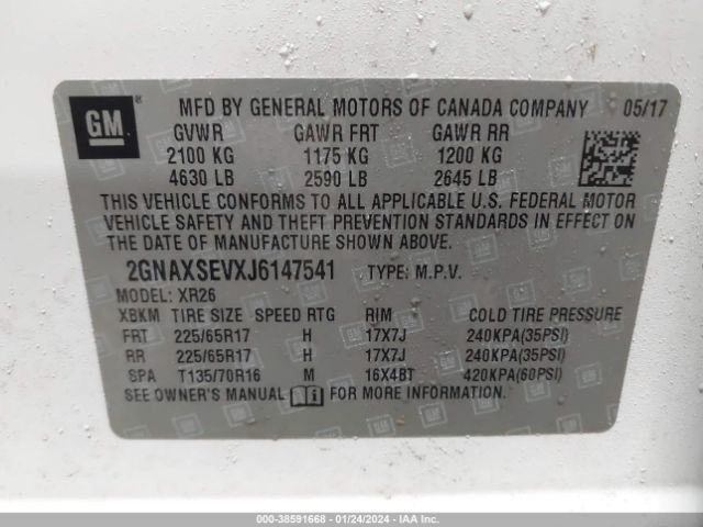 Photo 8 VIN: 2GNAXSEVXJ6147541 - CHEVROLET EQUINOX 