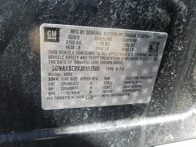 Photo 9 VIN: 2GNAXSEVXJ6187389 - CHEVROLET EQUINOX LT 