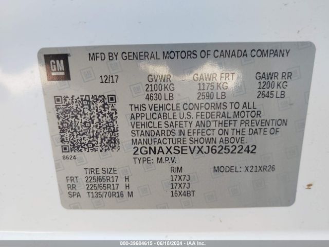 Photo 8 VIN: 2GNAXSEVXJ6252242 - CHEVROLET EQUINOX 