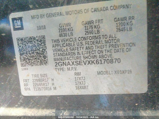 Photo 8 VIN: 2GNAXSEVXK6170870 - CHEVROLET EQUINOX 