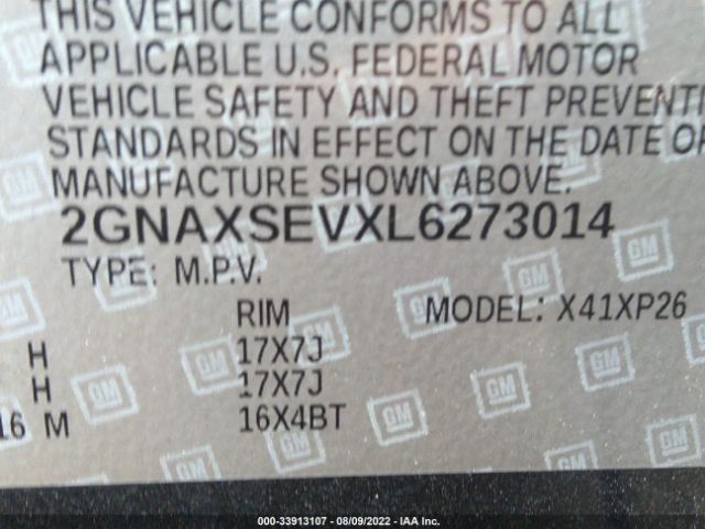 Photo 8 VIN: 2GNAXSEVXL6273014 - CHEVROLET EQUINOX 