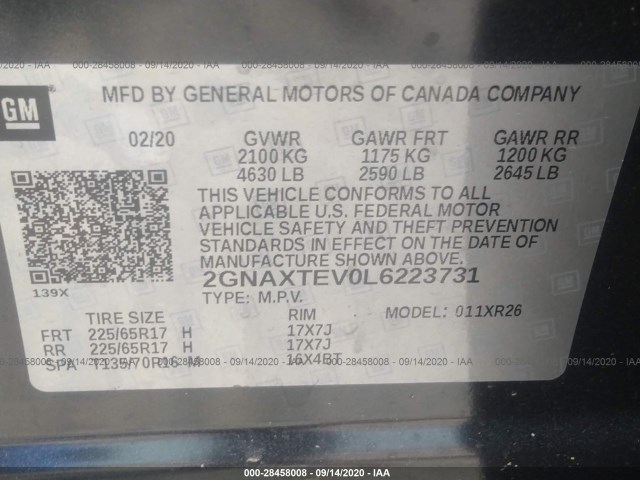 Photo 8 VIN: 2GNAXTEV0L6223731 - CHEVROLET EQUINOX 