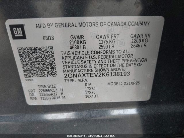 Photo 8 VIN: 2GNAXTEV2K6138193 - CHEVROLET EQUINOX 