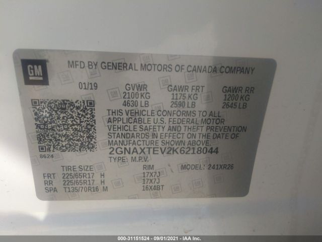 Photo 8 VIN: 2GNAXTEV2K6218044 - CHEVROLET EQUINOX 