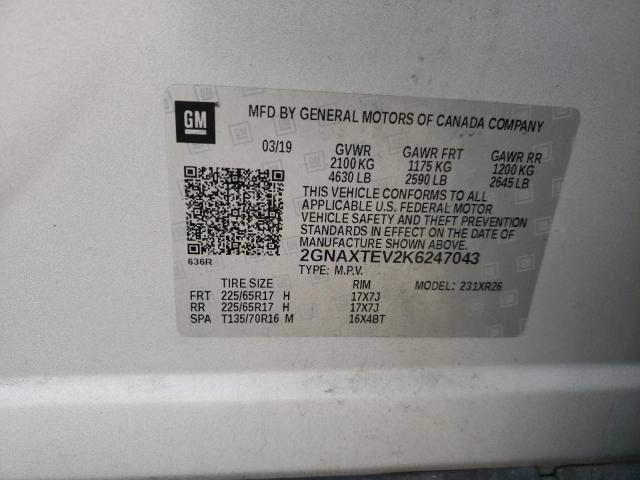 Photo 9 VIN: 2GNAXTEV2K6247043 - CHEVROLET EQUINOX LT 