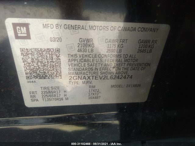 Photo 8 VIN: 2GNAXTEV2L6242474 - CHEVROLET EQUINOX 