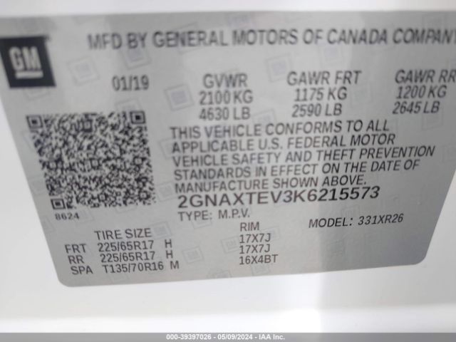 Photo 8 VIN: 2GNAXTEV3K6215573 - CHEVROLET EQUINOX 