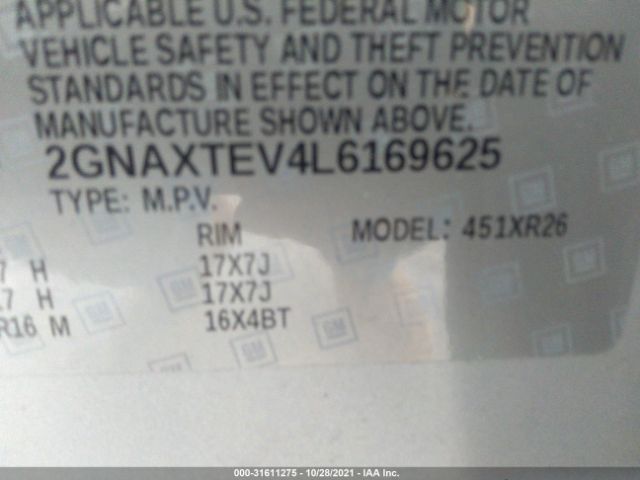 Photo 8 VIN: 2GNAXTEV4L6169625 - CHEVROLET EQUINOX 