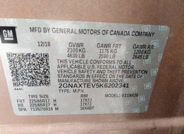 Photo 8 VIN: 2GNAXTEV5K6202341 - CHEVROLET EQUINOX 