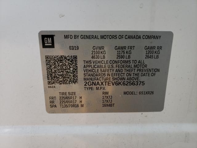 Photo 9 VIN: 2GNAXTEV6K6256375 - CHEVROLET EQUINOX LT 